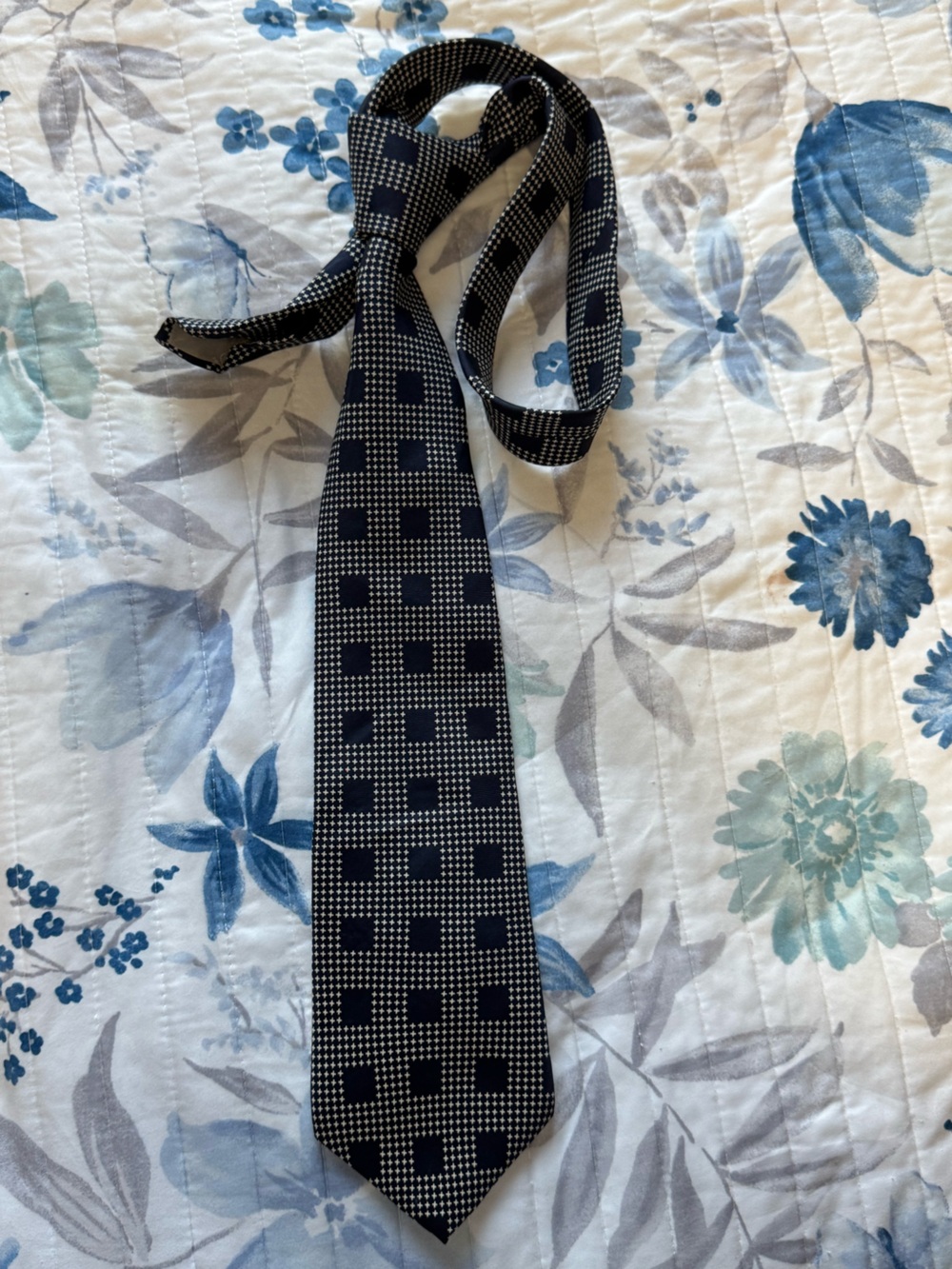 Dior Navy and White Geometric Square Pattern Men's Tie